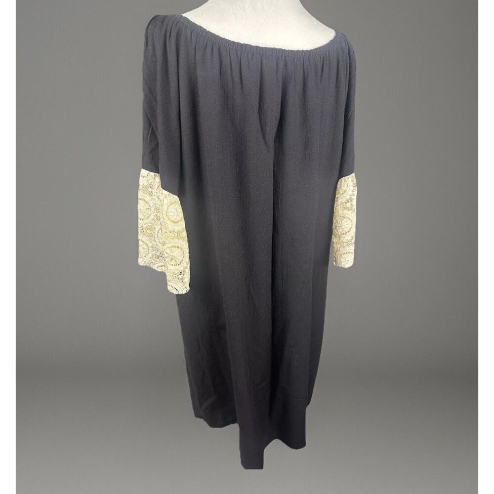 UMGEE Dress L Black Cotton Blend Boho Lace‎ Crochet Gauzy Lined COMFY FLATTERING